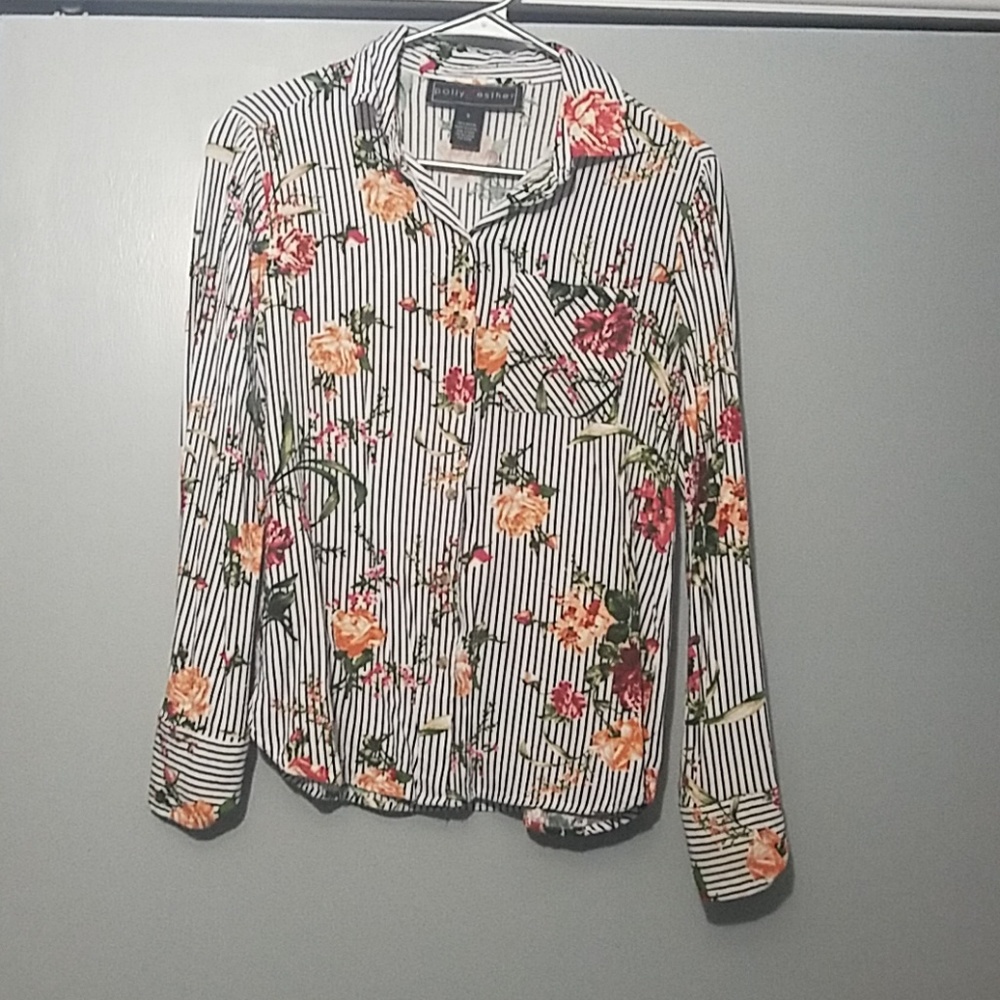 bright striped and floral button down shirt